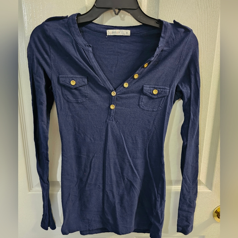LevelUp Navy Shirt with Button Detail